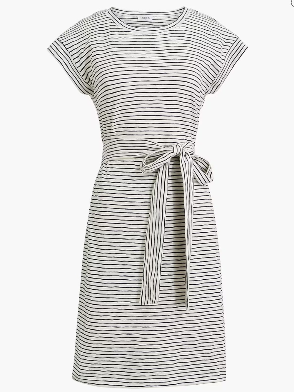 J. Crew White and Black Striped Tie-Waist Dress XS